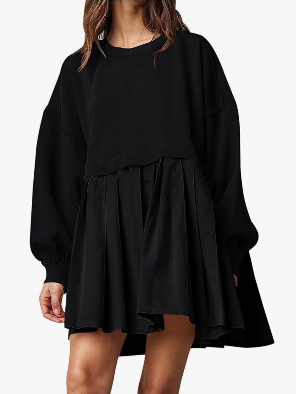 Dokuritu Black Patchwork Oversized Sweatshirt Mini Dress NWT